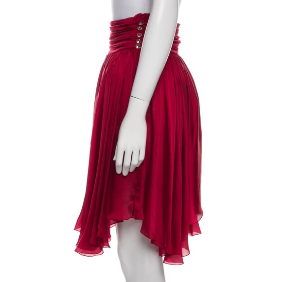Alexandre Vauthier Red Featherweight 100% Silk Knee-Length Skirt * NEW * 65% OFF - Picture 2 of 8